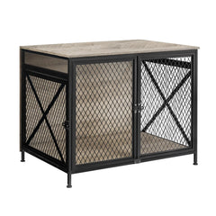 DWANTON Dog Crate Furniture 25" L Three-Door Wooden Dog Kennel Indoor Connectable Expansion Wooden Dog Crate Table for Small/Medium/Large Dog Dog House Dog Cage Large Greige