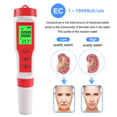 4 in 1 Digital PH EC Meter LCD Tester Pocket Hydroponics Aquarium Water Test Pen