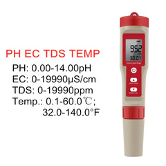 4 in 1 Digital PH EC Meter LCD Tester Pocket Hydroponics Aquarium Water Test Pen